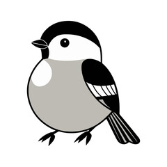 Flat Vector Illustration of BlackCapped Chickadee with Black Cap and Clean Lines