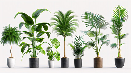Fototapeta premium Areca Palm, Echinodorus Grisebachii, Alocasia Odora, and Strelitzia Nicolai: Collection of plants on isolated transparent backgrounds.
