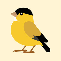 Flat Vector Illustration of Vibrant American Goldfinch with Black Wings and Yellow Body