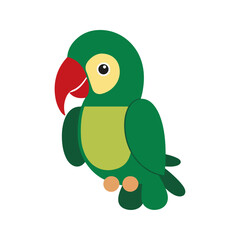 Flat Vector Illustration of African Parrot with Green Body and Red Beak © Jitesh
