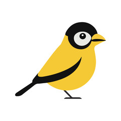 Flat Vector Illustration of Vibrant American Goldfinch with Black Wings and Yellow Body