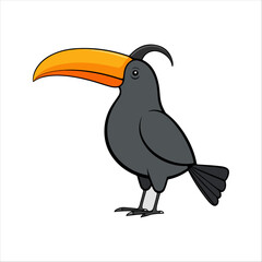Flat vector illustration of a stylized hornbill with yellow-orange beak and dark gray body, minimalistic, cartoonish style, plain white background