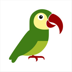 Flat Vector Illustration of African Parrot with Green Body and Red Beak