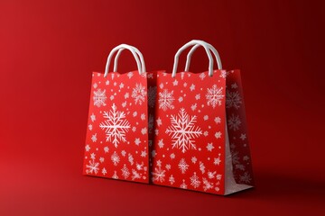 Festive Red Gift Bags with Snowflakes - Perfect for Christmas - Christmas shopping, holiday gifts, winter season, festive cheer, red and white design