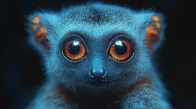 Close-up de Loris lento, una especie de mono asi&aacute;tico, con ojos saltones y rostro, cari&ntilde;oso y t&iacute;mido a la vez