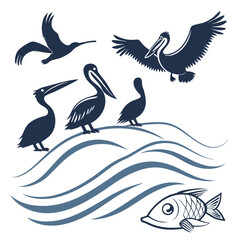 Obraz premium Vector style illustration featuring a group of pelicans in silhouette