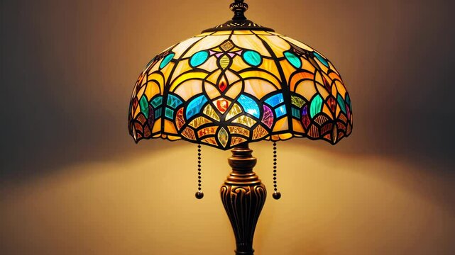 Illuminated Tiffany Style Table Lamp with Multicolored Glass Shade
