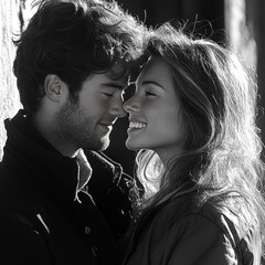 Pareja de dos enamorados, hombre y mujer, demostrando mucho cariño y amor.