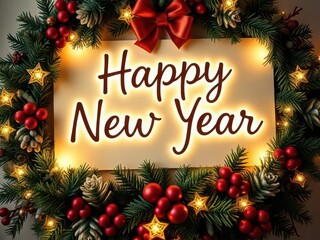 Happy New year text card with festive background
