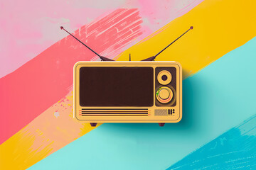 Vintage radio on pastel background