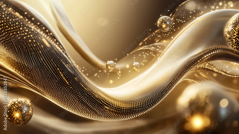 Poster digital art features flowing abstract scales and luminous spheres, creating a captivating visual dis
