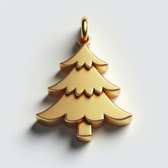 Golden Christmas pine tree neckless pendant on white background