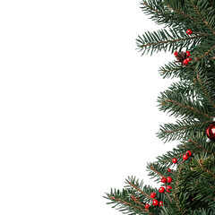 Festive Christmas Tree Branches with Red Berries and Ornaments - Holiday Decoration