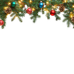 Festive Christmas Garland with Ornaments and Pine Cones, Illuminated with Warm Lights, Perfect for Holiday Decorations and Celebrations