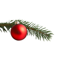 Red Christmas Ornament on Pine Branch - Festive Holiday Decoration