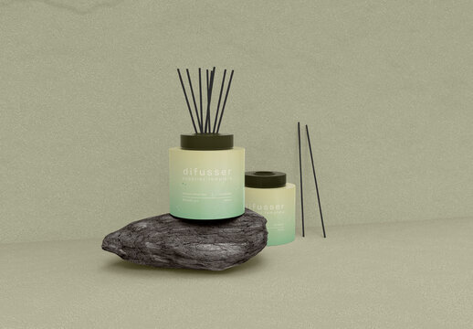 3d Diffusers with Wooden Sticks Mockup
