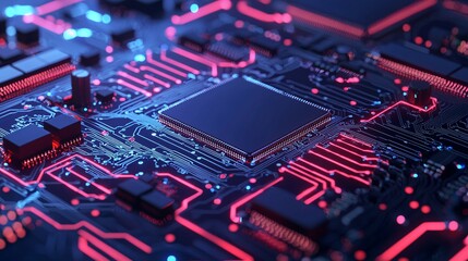 Fototapeta premium digital circuit technology microchip electronics motherboard evolution connectivity blueprint.