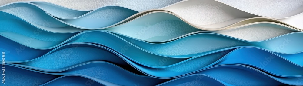 Poster layered wave patterns, blending in calming blue shades