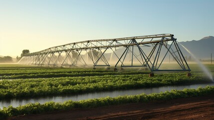 Obraz premium A photo of a farm irrigation pivot in motion.