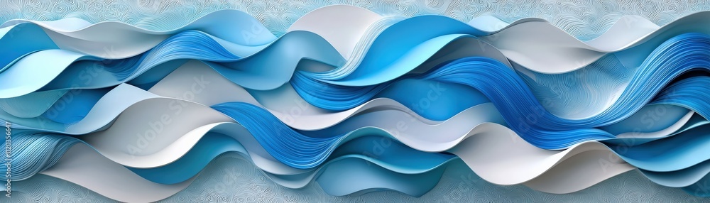 Poster layered wave patterns, blending in calming blue shades