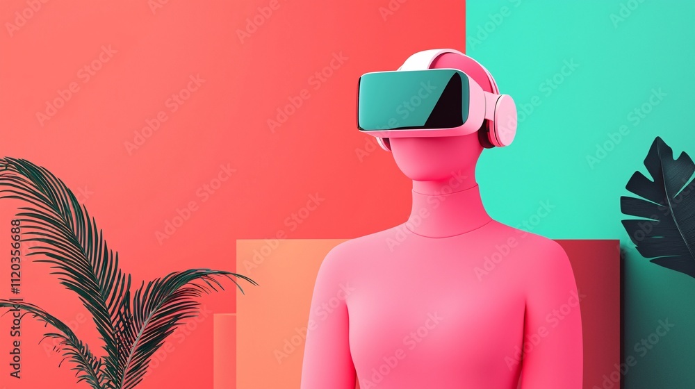 Poster digital technology virtual reality headset gaming graphics and visual interaction with multimedia en