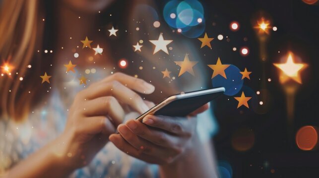 Customer satisfaction survey concept with engaging mobile interaction at night