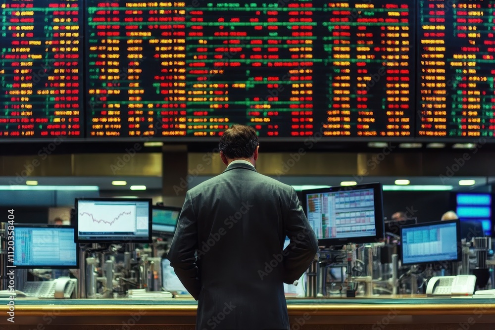 Poster traders monitor stock market activity as numbers flash in real time during business hours
