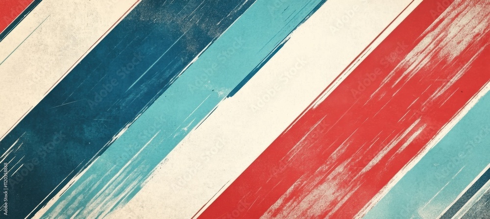 Poster abstract retro background with diagonal stripes in red, blue, and white colors generative ai