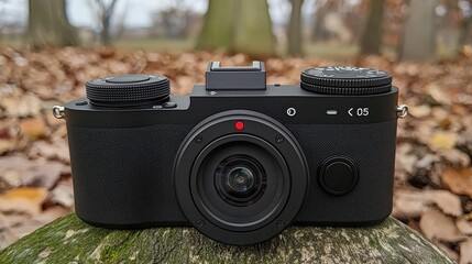 Black Camera on Autumn Leaves