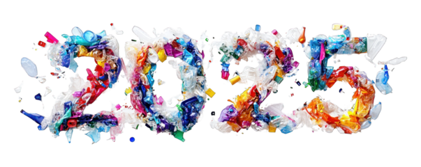 3D text 2025 with plastic waste texture