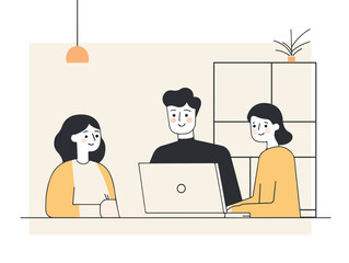 Group of people discussing project - minimal vector illustration 