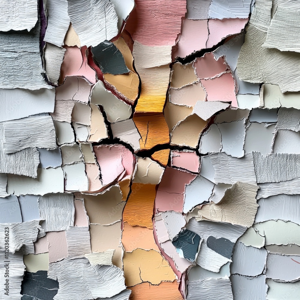 Poster torn paper collage, blending different textures and colors in an artistic style