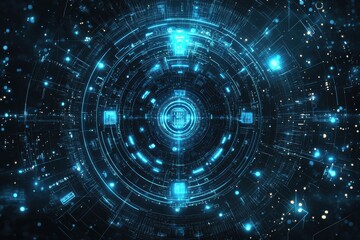 Fototapeta premium Futuristic digital shield surrounded by glowing cyber data