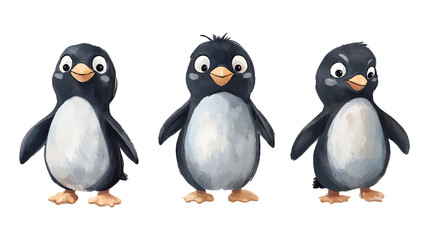 Obraz premium Vector penguins set. Collection of adults penguins with cute baby penguins. Watercolor hand drawn illustration isolated on white background illustration.
