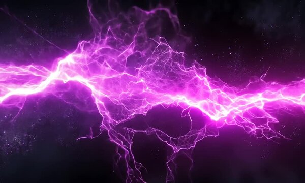 Abstract purple lightning bolt energy flow on dark background.
