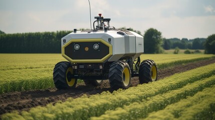 Obraz premium A photo of a GPS-guided tractor in a field.