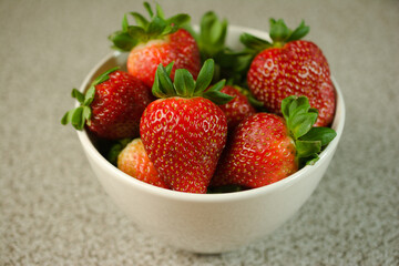 Fresh Strawberries in a White Bowl