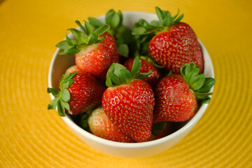 Fresh Strawberries in White Bowl