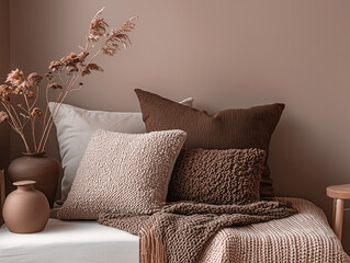 sofa and pillows in mocha mousse color