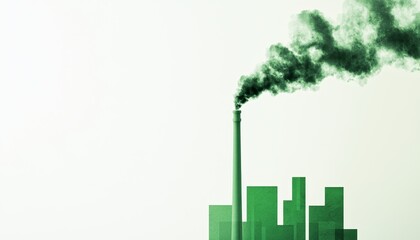A factory chimney emits green smoke, symbolizing industrial pollution and environmental issues affecting urban settings.