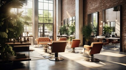 A photo of a hair salon with natural light and comfortable sitting