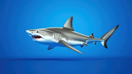 Fototapeta premium A realistic 3D rendering of a shark swimming in blue water.