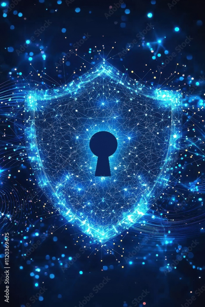 Aufkleber digital shield icon representing cybersecurity with network connections