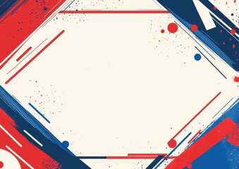 Obraz premium Red, white, and blue color background with geometric shapes and lines The center of the frame is empty for text Generative AI