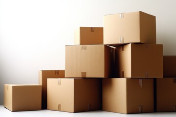 A neat stack of postal boxes arranged on a clean and simple background. A professional and minimal design for delivery and logistics themes. Banner with space for text