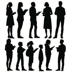 Silhouette of different genders, ages holding books. 