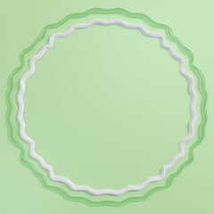 3D realistic round frame made of glue/jely and chalk (gypsum) white on a green background, closeup