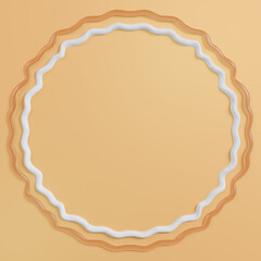 3D realistic round frame made of glue/jely and chalk (gypsum) white on an orange background, closeup