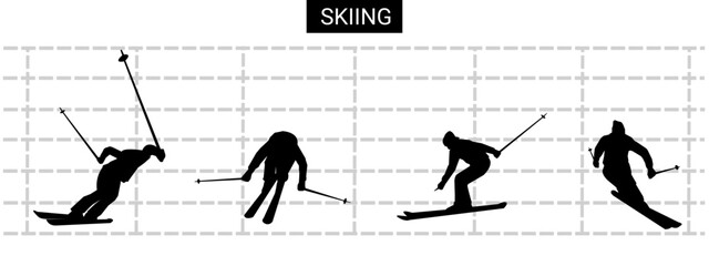 Ski sport silhouette vector set. Winter, extreme. Isolated background. Vector illustration.