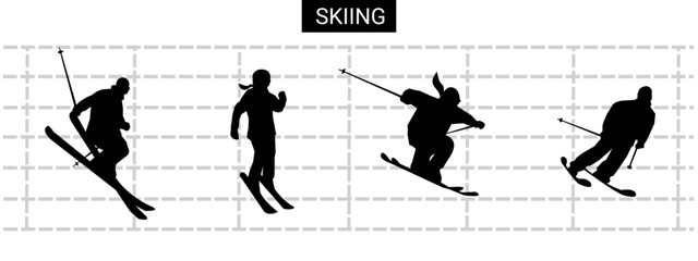 Ski sport silhouette vector set. Winter, extreme. Isolated background. Vector illustration.
